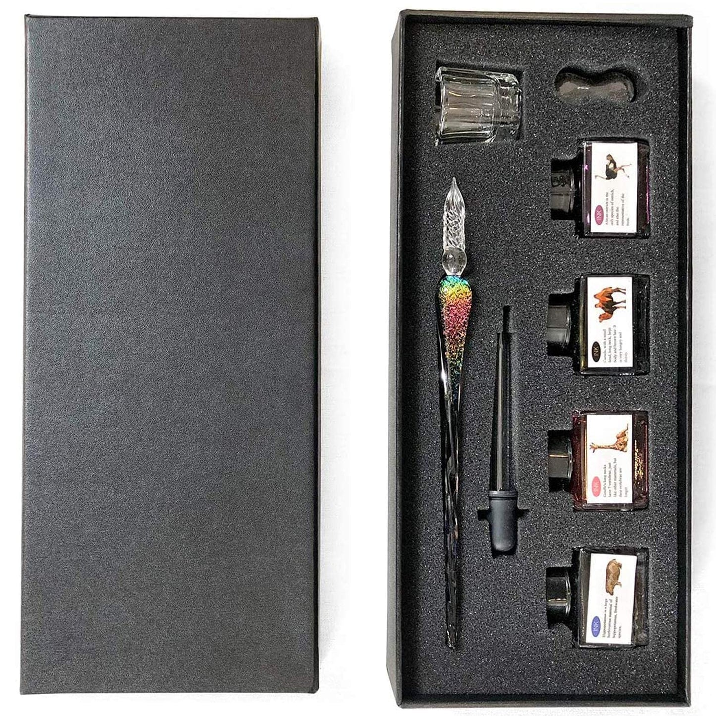 ESSSHOP Handmade Glass Dip Pen and Ink Set - 15ml Color Inks Pen Holder Cleaning Cup Ink Drip Tool Crystal Signature Ink Dipped Pen Kit for Art Writing Calligraphy Christmas Day Gifts