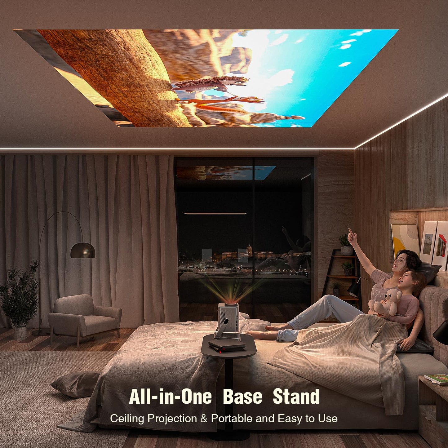 [Netflix Officially & Auto Focus] VOPLLS 4K Projector with WiFi and Bluetooth, 3D Stereo Sound & Auto Keystone Video Projector, 1200ANSI Outdoor Movie Projector, 50% Zoom, MAX 300''Display (Grey)