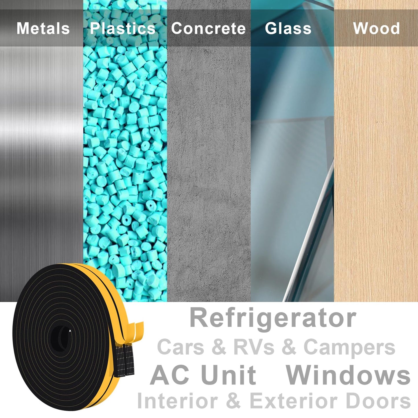 Trisiki Weather Stripping Door Seal Strip, Strong Adhesive, Lightproof, Noise-Reduction, Weatherproof Foam Tape Insulation for Sliding Door, Front Door Frame, Windows (1/2 in x 1/4 in x 26Ft)