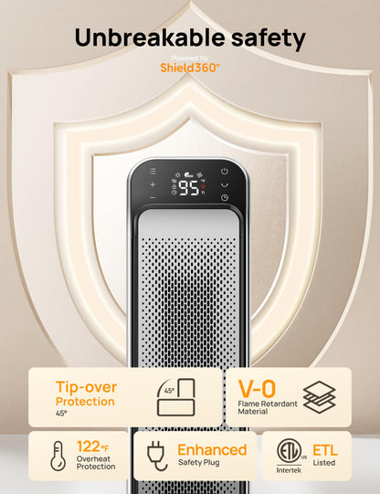 Dreo Space Heater Indoor, 25" 11.5ft/s Fast Portable Room Heater with Remote and Thermostat, 3 Modes, Overheating & Tip-Over Protection, Electric Heaters for Indoor Use Large Room, Bedroom, Silver