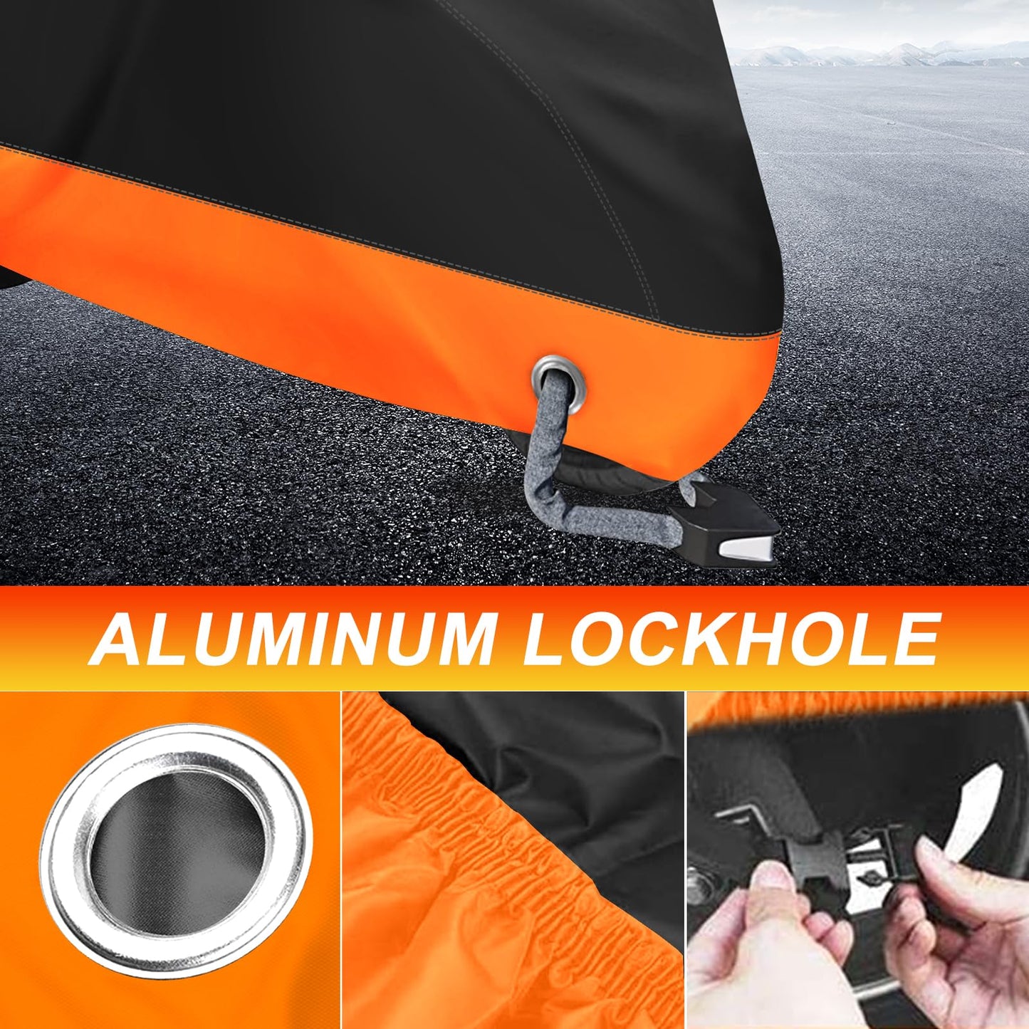 XYZCTEM Motorcycle Cover,All Season Black&Orange Waterproof Outdoor Sun Motorcycle Cover,Fits up to 97" Motors