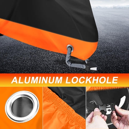 XYZCTEM Motorcycle Cover,All Season Black&Orange Waterproof Outdoor Sun Motorcycle Cover,Fits up to 97" Motors