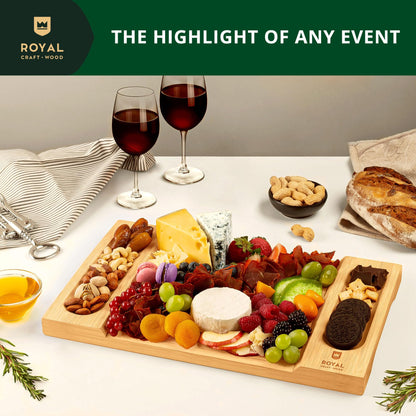 ROYAL CRAFT WOOD Charcuterie and Cheese Board - Large Bamboo Cheese Board - Serving Tray Platter - House Warming Gifts New Home, Gifts for Dad Fathers Day Dad Gifts from Daughter Son Wife - 15.5"x10"