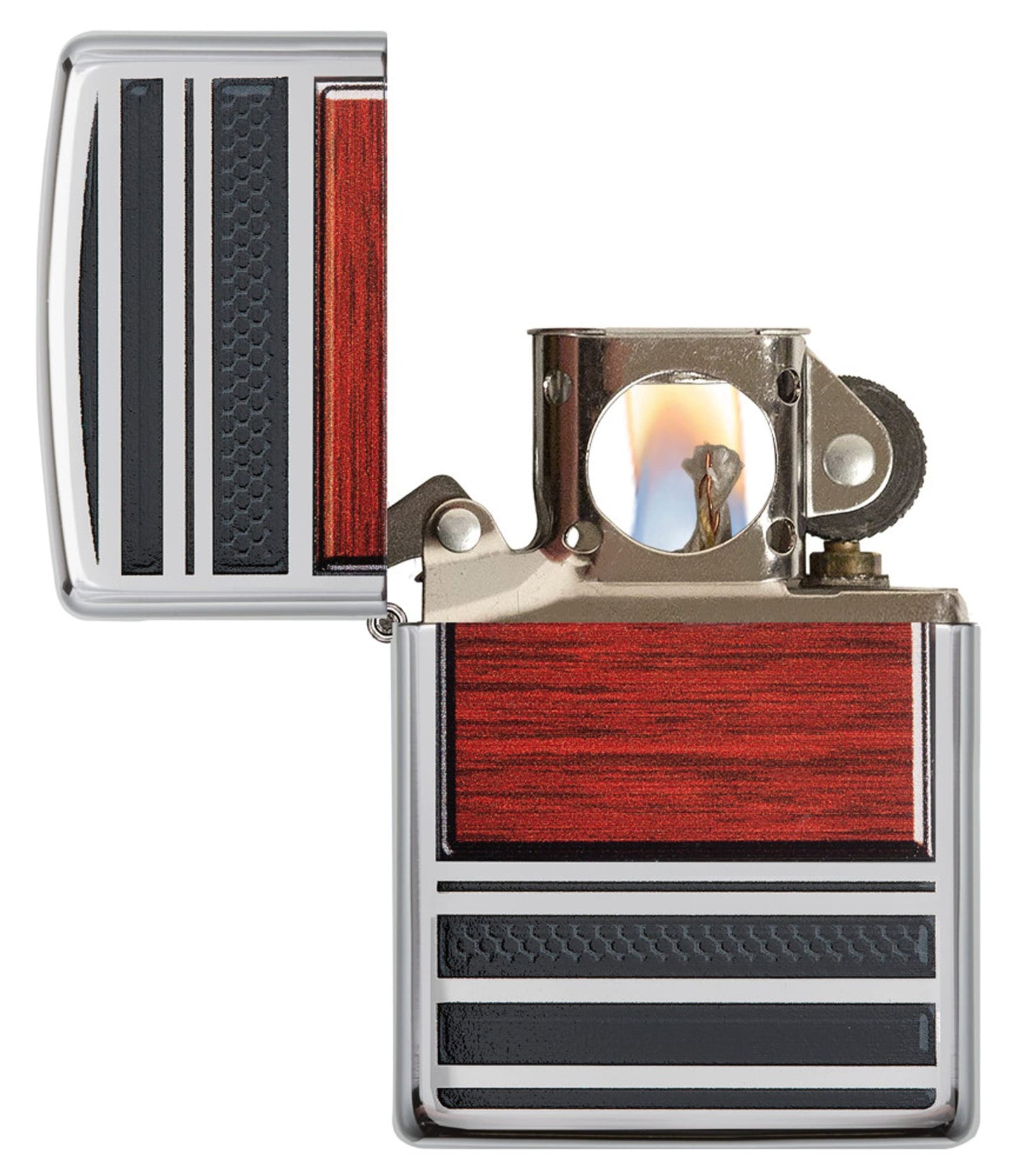 Zippo Wood Grain High Polish Chrome Pipe Pocket Lighter