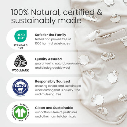 Woolino Toddler Sleeping Sack, 4 Season, Merino Wool and Organic Cotton, Baby Sleep Bag, 2-4 Years, Strawberry