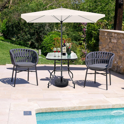 VINGLI Glass Patio Table with Umbrella Hole, 32" Square Outdoor Dining Table Steel Tempered Glass Patio Tables Outdoor Tables for Balcony Garden Deck