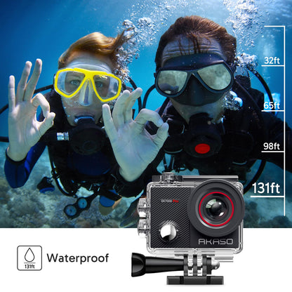AKASO EK7000 Pro 4K30 Action Camera with Touch Screen EIS 131FT Waterproof Underwater Camera 5X Zoom Remote Control with Waterproof Floating Hand Grip Bundle and Carrying Case Accessories Kit Bundle