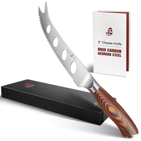 TUO Cheese Knife, Tomato Knife 5.5" Serrated Blade, High Carbon German Steel, Mutil-Use Non Stick Design, Pakkawood Handle - Fiery Phoenix Series