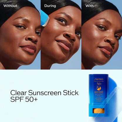 Shiseido Clear Sunscreen Stick SPF 50+ - Invisible Broad-Spectrum Face Sunscreen - Wear Under & Over Makeup - Lightweight Formula - All Skin Types