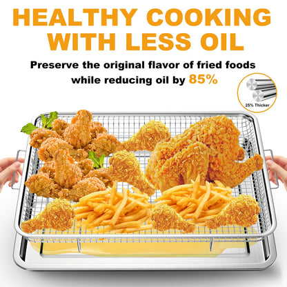 Air Fryer Basket for Oven 15.7"x11.8", 2-Pair Set Large Air Fryer Basket and Tray Stainless Steel Oven Air Fryer Accessories Pan Rack for Cooking Baking and Broiling