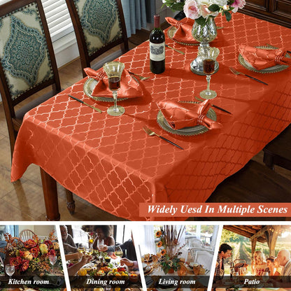 SASTYBALE Rust Jacquard Damask Tablecloth - 60x84 Inch Rectangle (Fits 6-8 Seats) - Fall Thanksgiving Decor - Water Resistant, Wrinkle-Free Polyester, Rustic Harvest Dining Cover for Parties