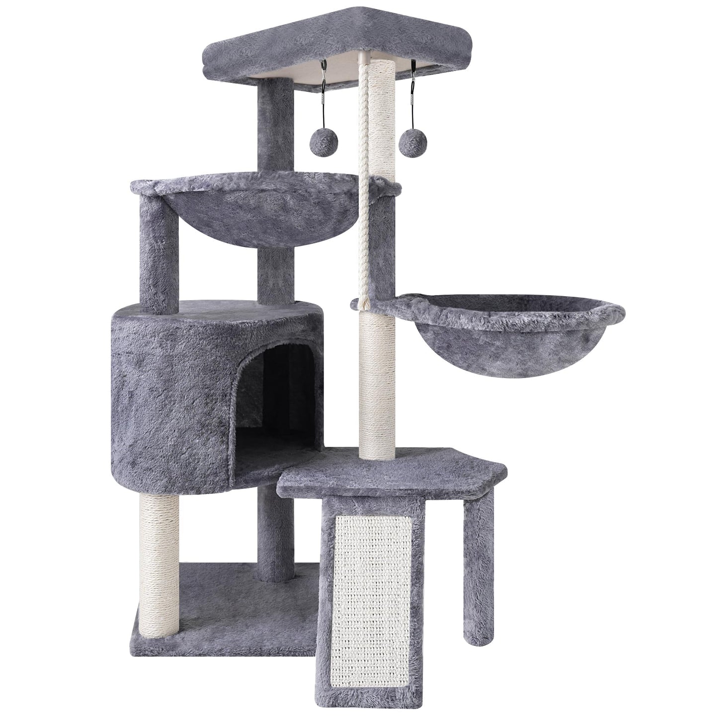 Xin Three Layer Cat Tree with Cat Condo and Two Hammocks,Grey