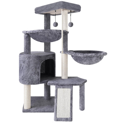 Xin Three Layer Cat Tree with Cat Condo and Two Hammocks,Grey