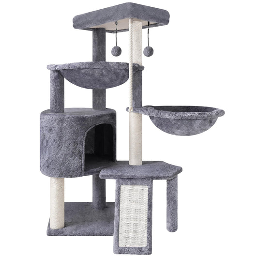 Xin Three Layer Cat Tree with Cat Condo and Two Hammocks,Grey
