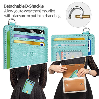 EcoVision Slim Minimalist Front Pocket Wallet, RFID Blocking Credit Card Holder Wallet with Detachable D-Shackle for Men Women