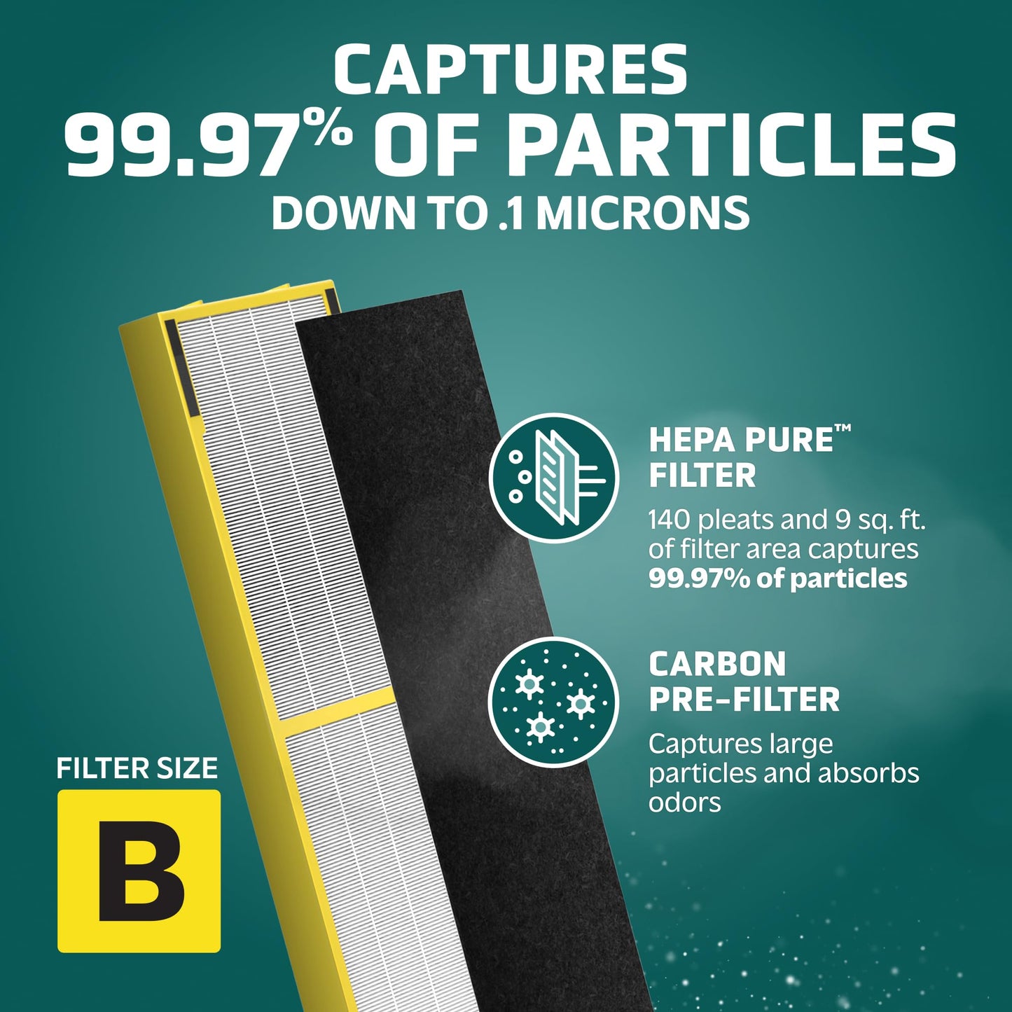 GermGuardian Filter B HEPA Pure Genuine Air Purifier Filter, Removes 99.97% of Pollutants, Wildfire Smoke, Odors, for AC4825, AC4300, AC4850, AC4880, AC4900, CDAP4500, AP2200, Black/Yellow, FLT4825
