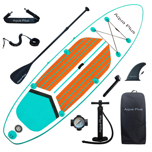 Aqua Plus 6inches Thick Inflatable SUP for All Skill Levels Stand Up Paddle Board,Paddle,Pump,ISUP Travel Backpack, Leash,Shoulder Strap,Youth,Adult Inflatable Paddle Board