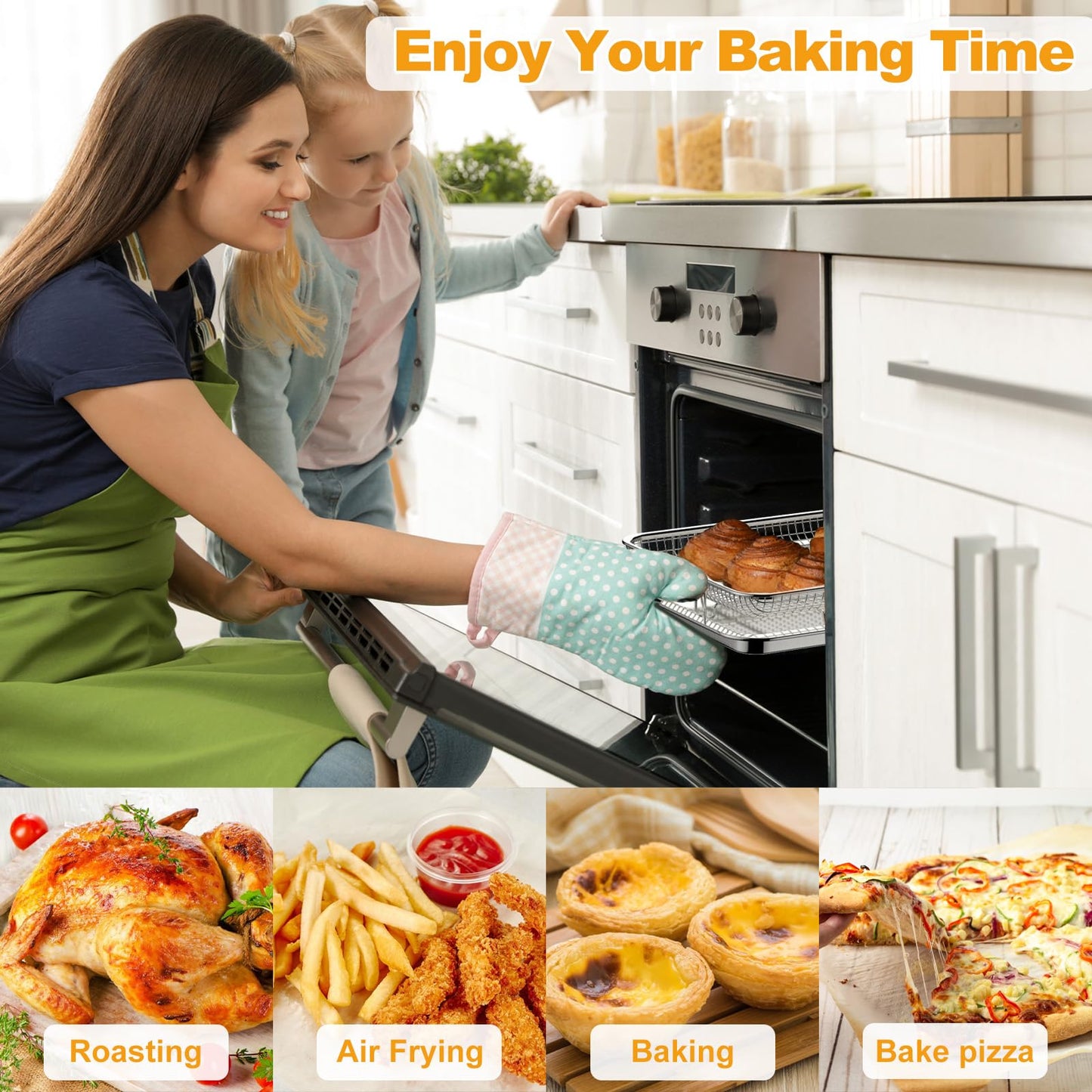 Air Fryer Basket for Oven 15.7"x11.8", 2-Pair Set Large Air Fryer Basket and Tray Stainless Steel Oven Air Fryer Accessories Pan Rack for Cooking Baking and Broiling