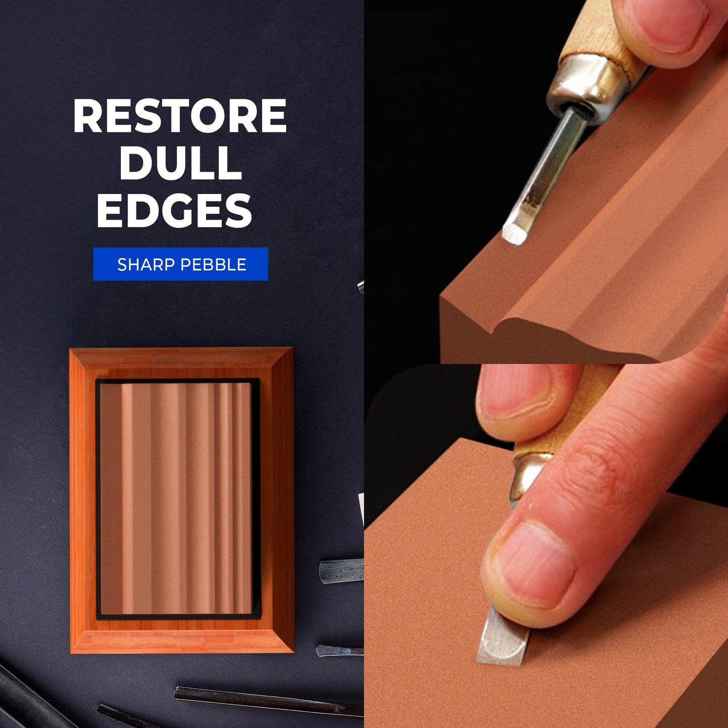 Sharp Pebble Sharpening Stones for Wood Carving Tools-Two Whetstones Grit 400 & 1000 Gouge Sharpener- Waterstone Sharpening System for Wood Carving Knives & Chisels with Non-Slip Bamboo Base