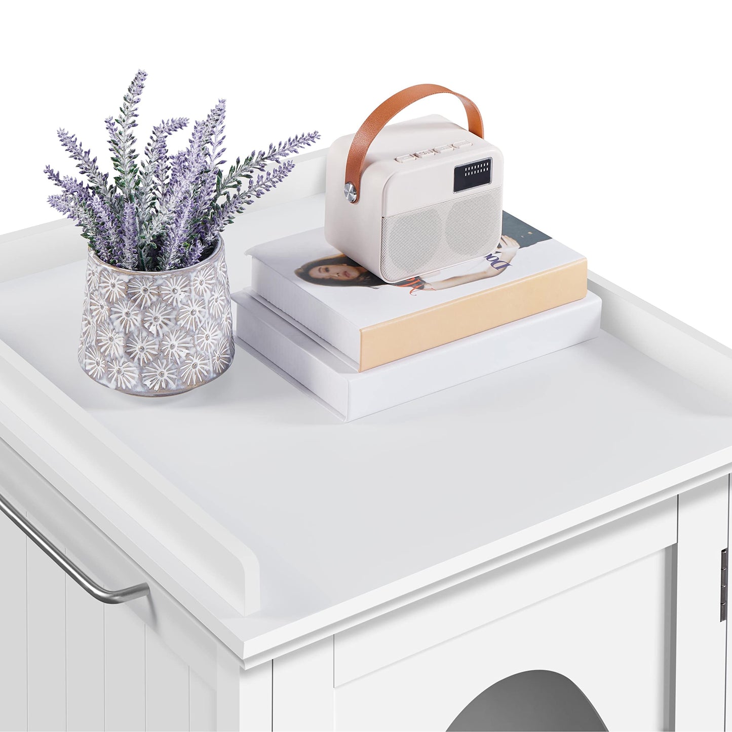 Yaheetech Cat Litter Box Enclosure, Hidden Litter Box Furniture with Side Towel Bar, Wooden Cat Washroom, Storage Cabinet, Indoor Pet House, Side Table Nightstand, White