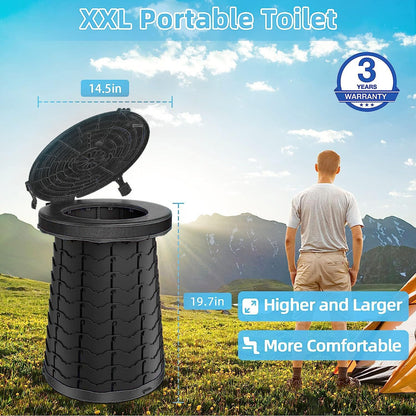 XXL 19.7"H Adjustable Foldable Portable Camping Toilet, Luggable Loo with Lid, Strap,Toilet Bag for Camping, Hiking, Travel and Car