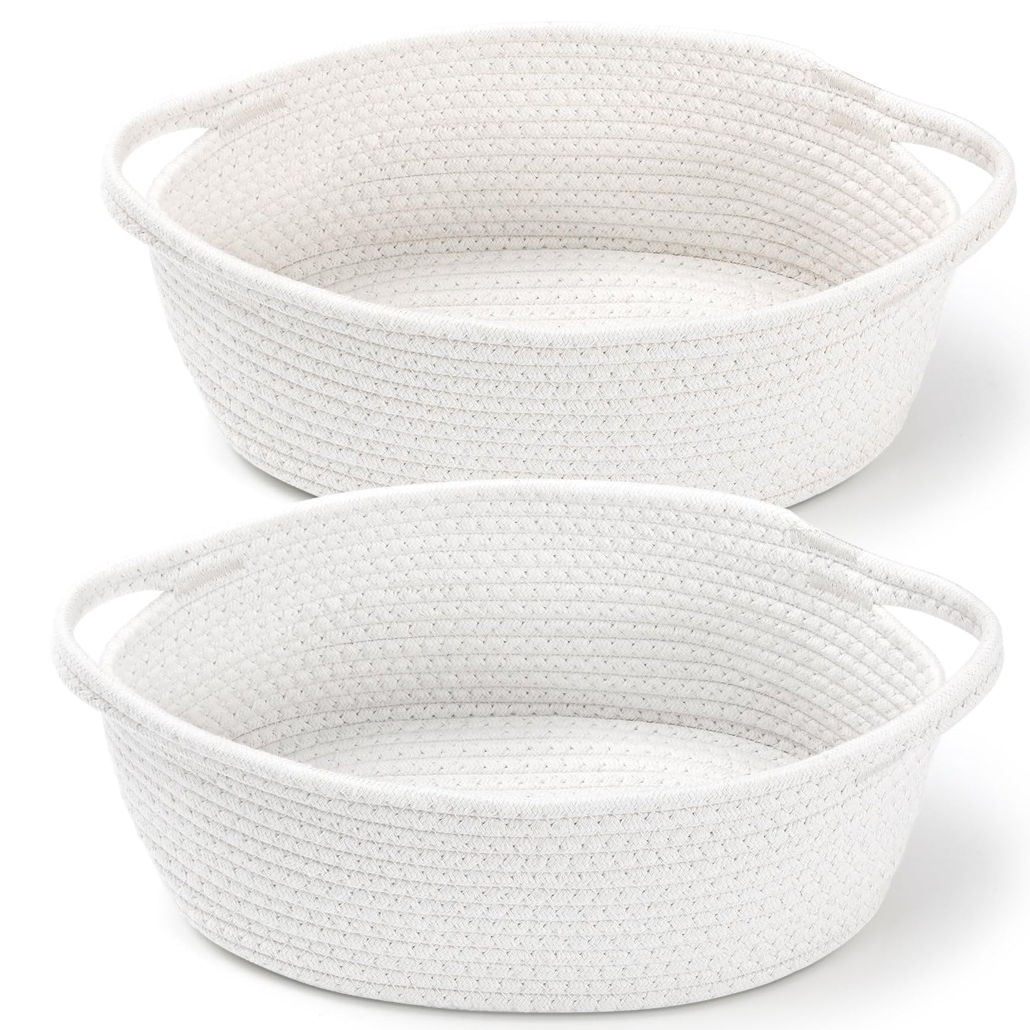 2 Pack Small Woven Basket with Gift Bags and Ribbons, Empty Decorative Gift Chest Box, Cute Baby Gift Basket for Nursery, Cotton Rope Room Shelf Storage Basket with Handles, All 12"x 8"x 5",White