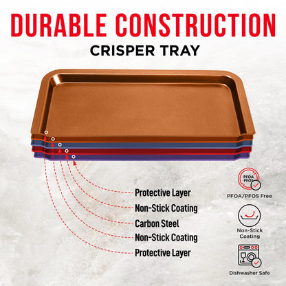 Bakken- Swiss Air Fryer Tray Basket w/Elevated Mesh Great For Oven, For Baking & Crispy Foods, Dishwasher Safe,PTFE/PFOA/PFOS FREE Extra-large 9.5/''x13/'',Copper