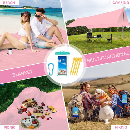 BYDOLL Beach Blanket Waterproof Sandproof 78''×81'' Suits1-4 Adults Compact Lightweight Oversized Sand-Free Blanket Large Picnic Mat for Beach Travel Camping Hiking
