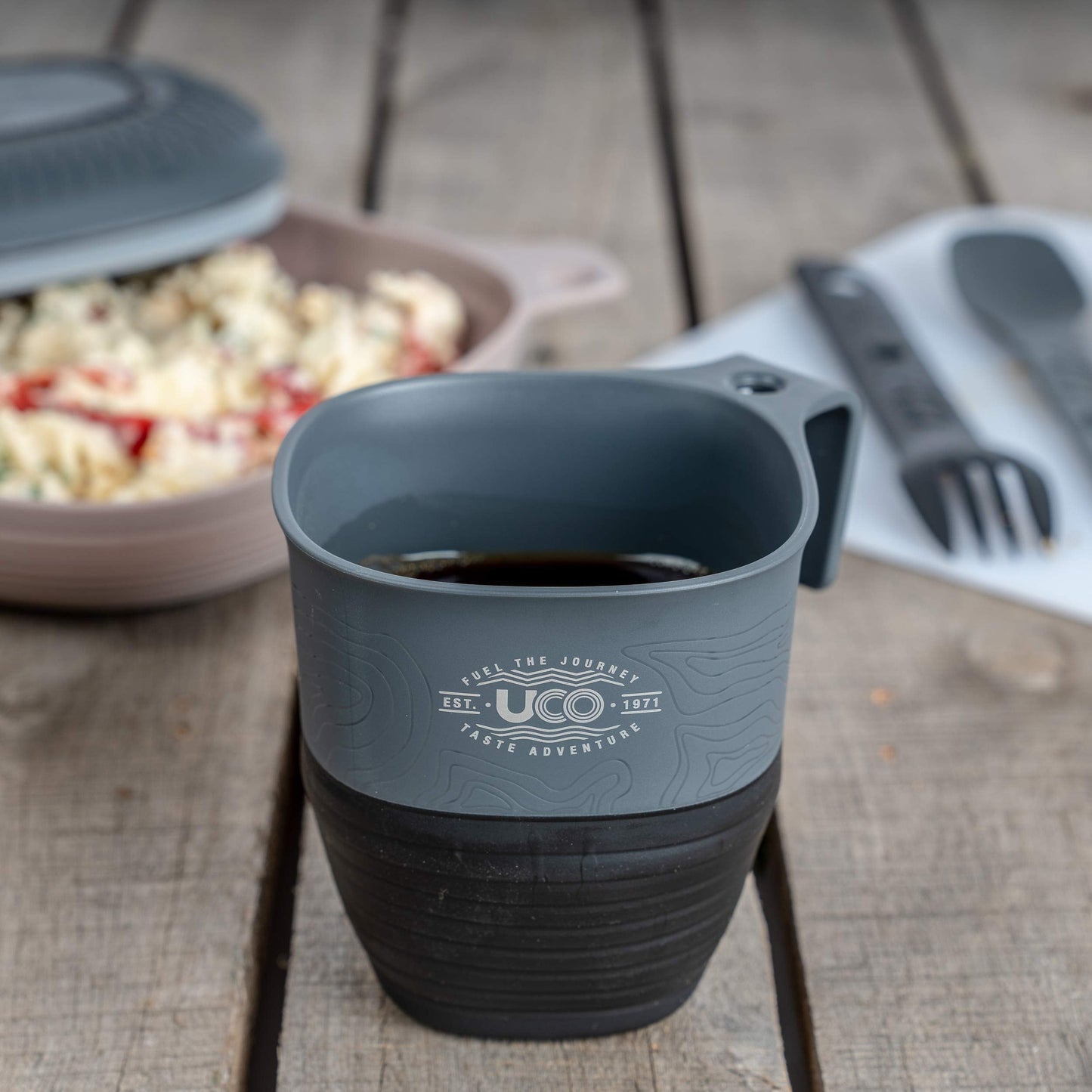 UCO 6-Piece Camping, Backpacking, Outdoor Kitchen Gear Mess Kit with Bowl, Plate, Camp Cup, and Switch Spork Utensil Set