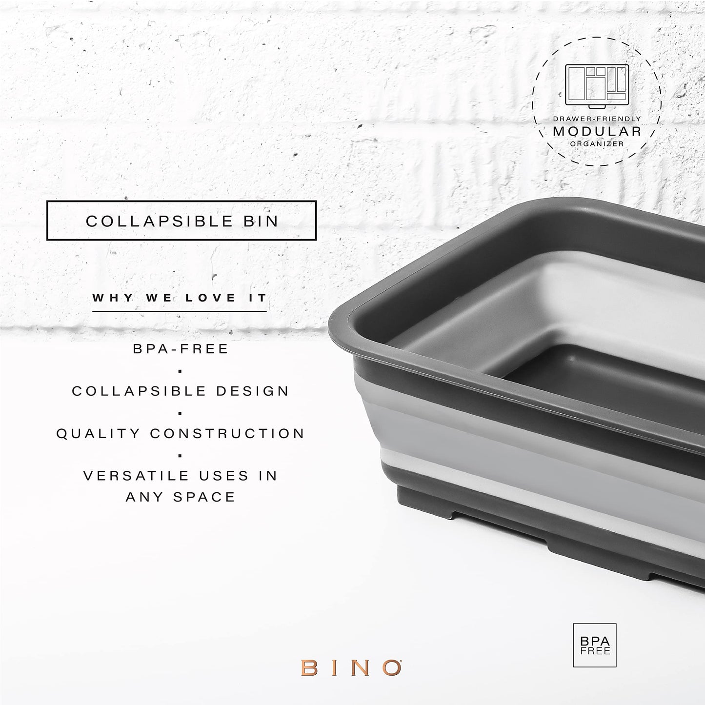 BINO Collapsible Wash Basin - Grey | Portable Dish Tub | Kitchen | Camping | Sink | Home Essentials | Baby Travel | Folding Dish Pan for Maximum Space Saving