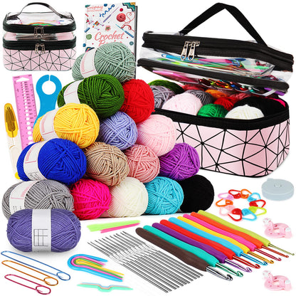 Coopay Crochet Kit for Beginner Adult Kids, 16 Colors Yarn, Portable, Double-Layer Case, Suitable for Kids & Adults