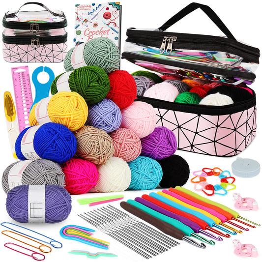 Coopay Crochet Kit for Beginner Adult Kids, 16 Colors Yarn, Portable, Double-Layer Case, Suitable for Kids & Adults