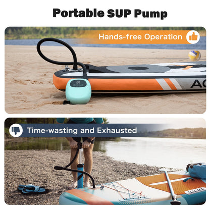 dwndpump Electric Paddle Board Pump, Rechargeable 20 PSI SUP Pump, Dual-Stage Inflation and Deflation Sup Air Pump, Portable Electric Pump for Kayaks, Wind Wings, SUPs (with 7 Valve Adapters)