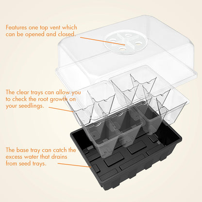 Gardzen 3 Pack Seed Starter Tray Germination Kit, Seed Starter Kit with Adjustable Humidity Dome, Plant Growing Kit 6.6" x 4.5" (12-Cell per Tray), Clear