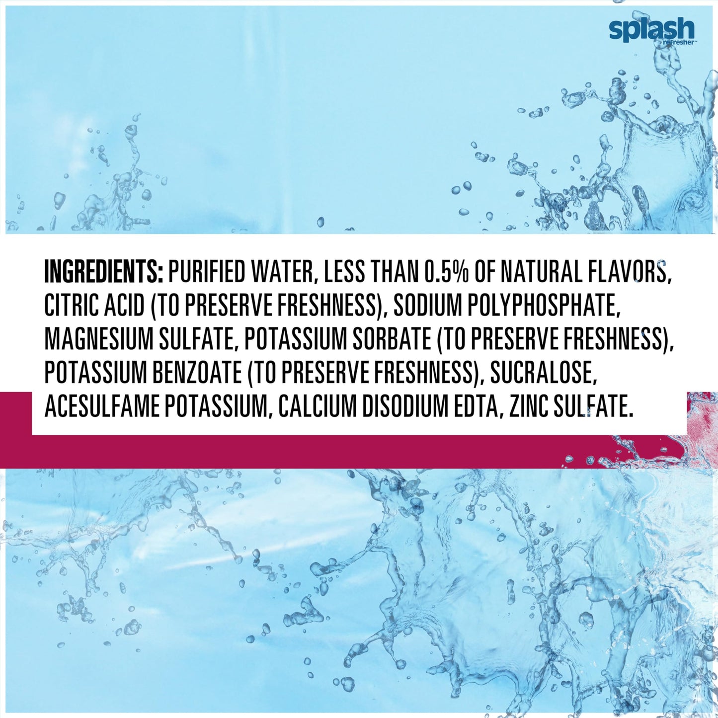 Splash Refresher Flavored Water Bottles, Wild Berry Flavor - 6-Pack, 16.9 Fl Oz - Refreshing Flavored Bottled Water with Electrolytes - Zero Sugar & Zero Calories