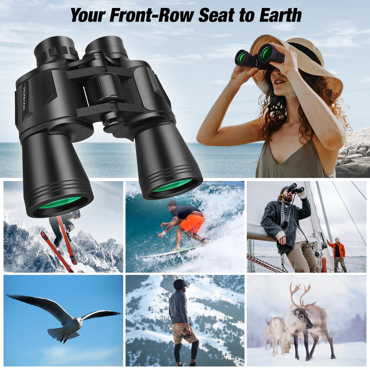 RONHAN Binoculars for Adults High Powered, Military Compact HD Professional/Daily Waterproof 20x50 Binoculars for Bird Watching Travel Hunting Football Games Stargazing with Carrying Case & Strap