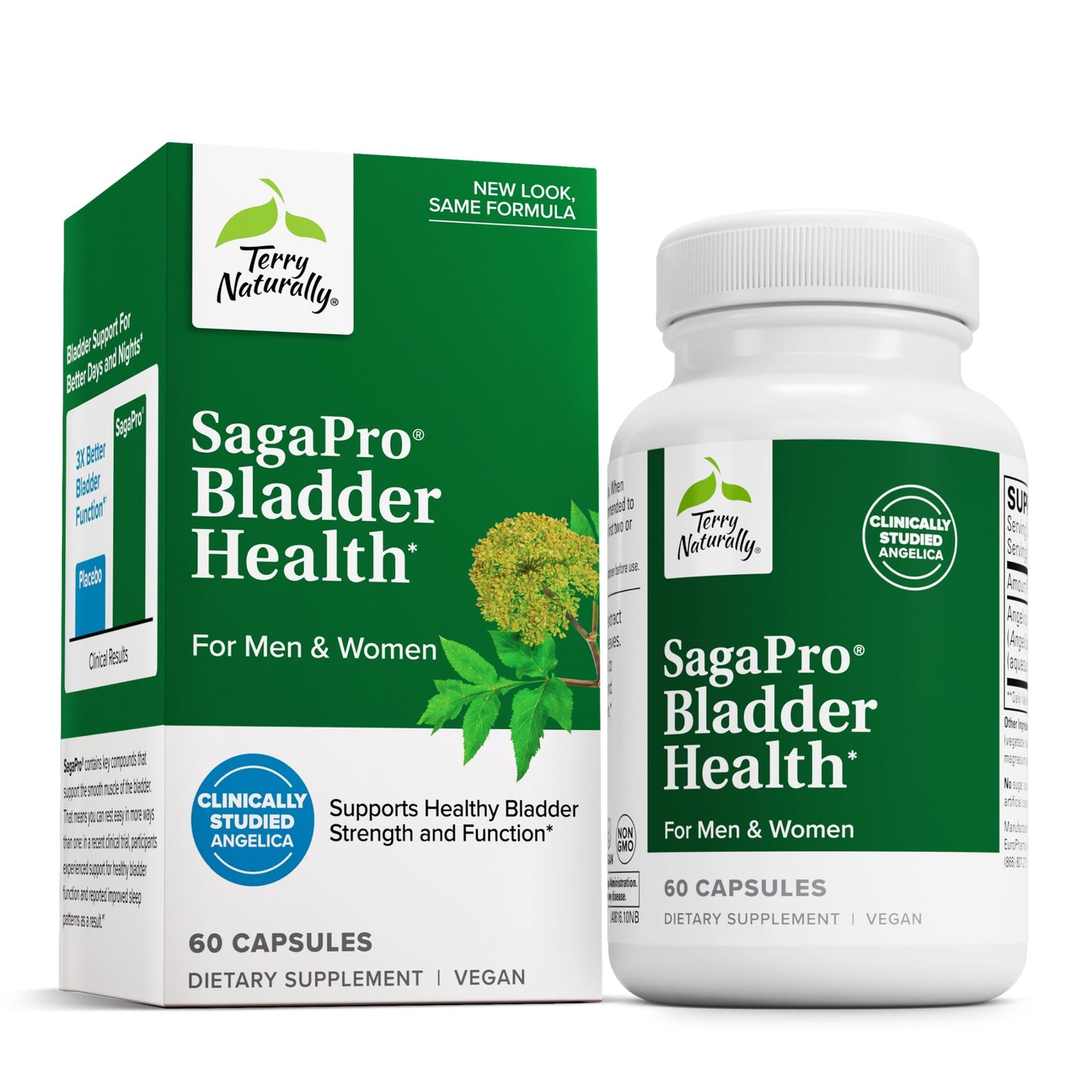 Terry Naturally SagaPro Bladder - Bladder Support Supplement - Dietary Supplement with Angelica Leaf Extract - Vegan Capsules to Aid Urinary Tract Function & Health - 60 Capsules