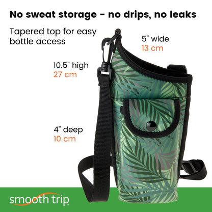 Smooth Trip AquaPockets Water Bottle Holder and Insulating Neoprene Water Bottle Sling Bag with Phone Pouch and Adjustable Strap for Walking and Hiking - Fits up to 32 oz. Bottles