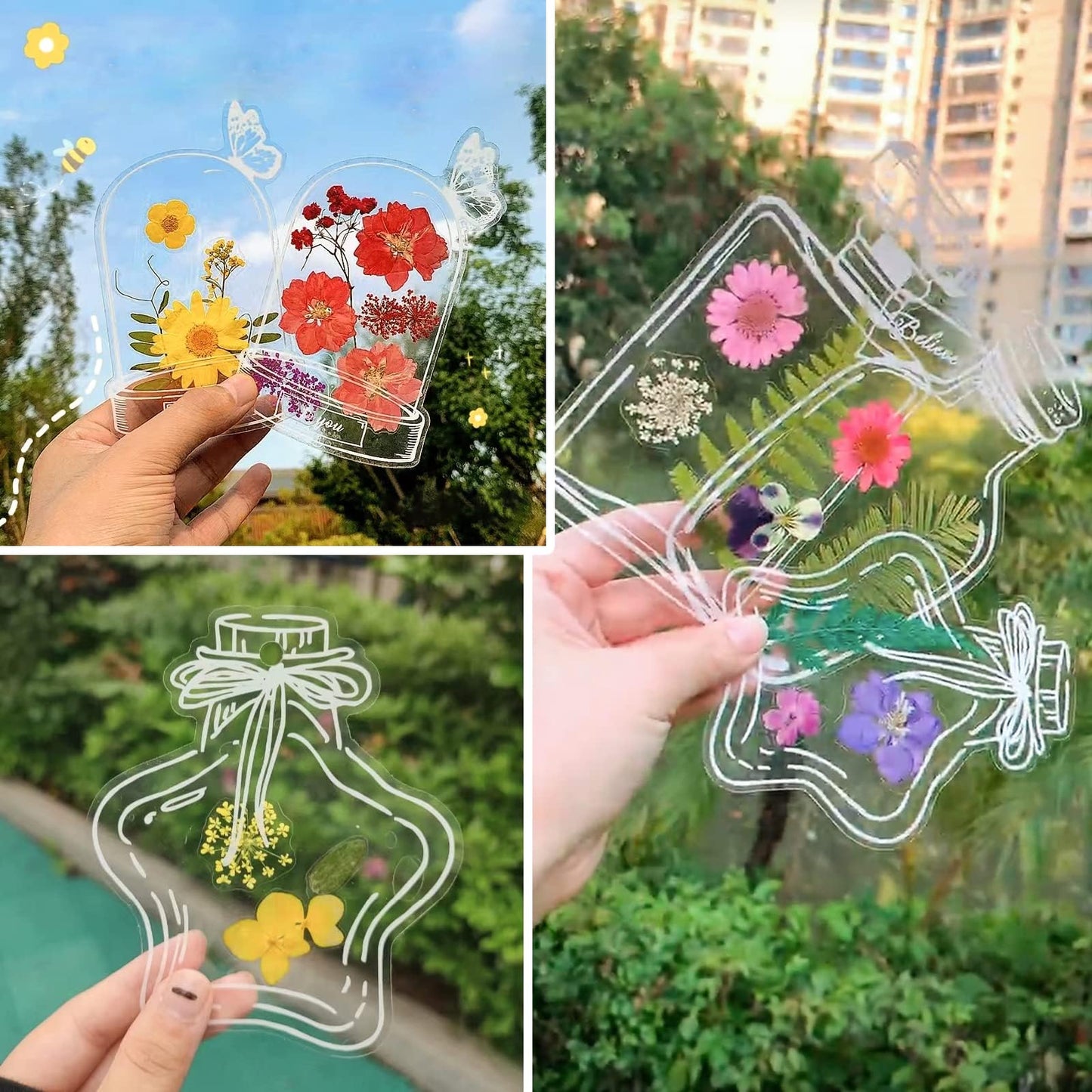 Transparent Dried Flower Bookmarks, Kaluofan 40Pcs Dried Flower Bookmark Kit, Handmade Dried Flower Bookmarks, Handmade DIY Transparent Bookmark Beautiful Flower Page