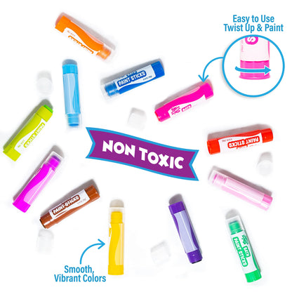 Tub Works® Bath Paint Sticks™ Bath Toy, 12 Count | Nontoxic, Washable Bathtub Paint for Kids & Toddlers | Twistable Sticks Draw Smoothly on Tub Walls | Smooth, Vibrant Alternative to Bath Crayons