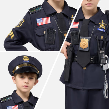 Spooktacular Creations 14PCS Halloween Police Costume for Kids, Black Police Officer Costume for Boys, Toddler Cosplay RolePlay Themed Party (Small, 5-7 yrs)