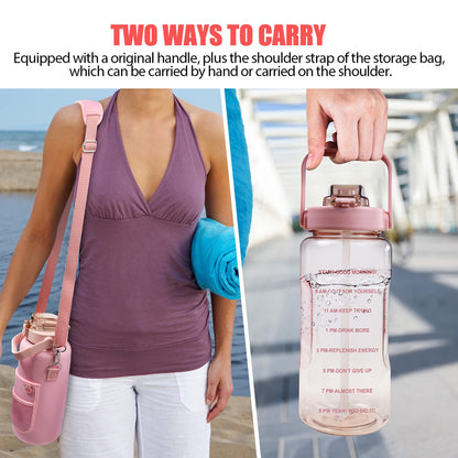 Chokoter Half Gallon Water Bottle with Sleeve, 64OZ Motivational Water Bottle with Straw & Time Marker, BPA Free Leakproof Gym for Sport Workout
