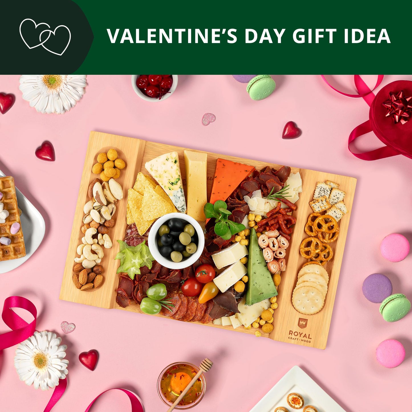 ROYAL CRAFT WOOD Charcuterie and Cheese Board - Large Bamboo Cheese Board - Serving Tray Platter - House Warming Gifts New Home, Gifts for Dad Fathers Day Dad Gifts from Daughter Son Wife - 15.5"x10"