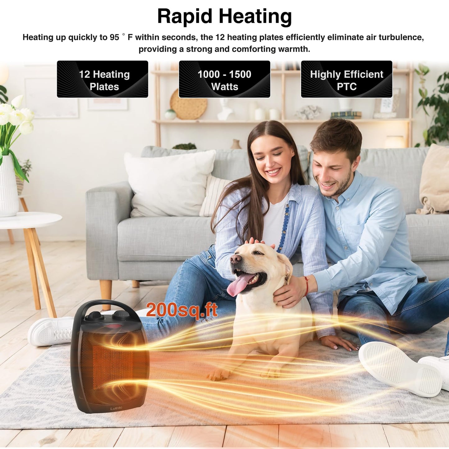 Small Portable Space Heater for Indoor Use - Lutntc 1500W Safe and Quiet Ceramic electric Heater Fan, Heat Up 200 Square Feet for Room, Office, Desk
