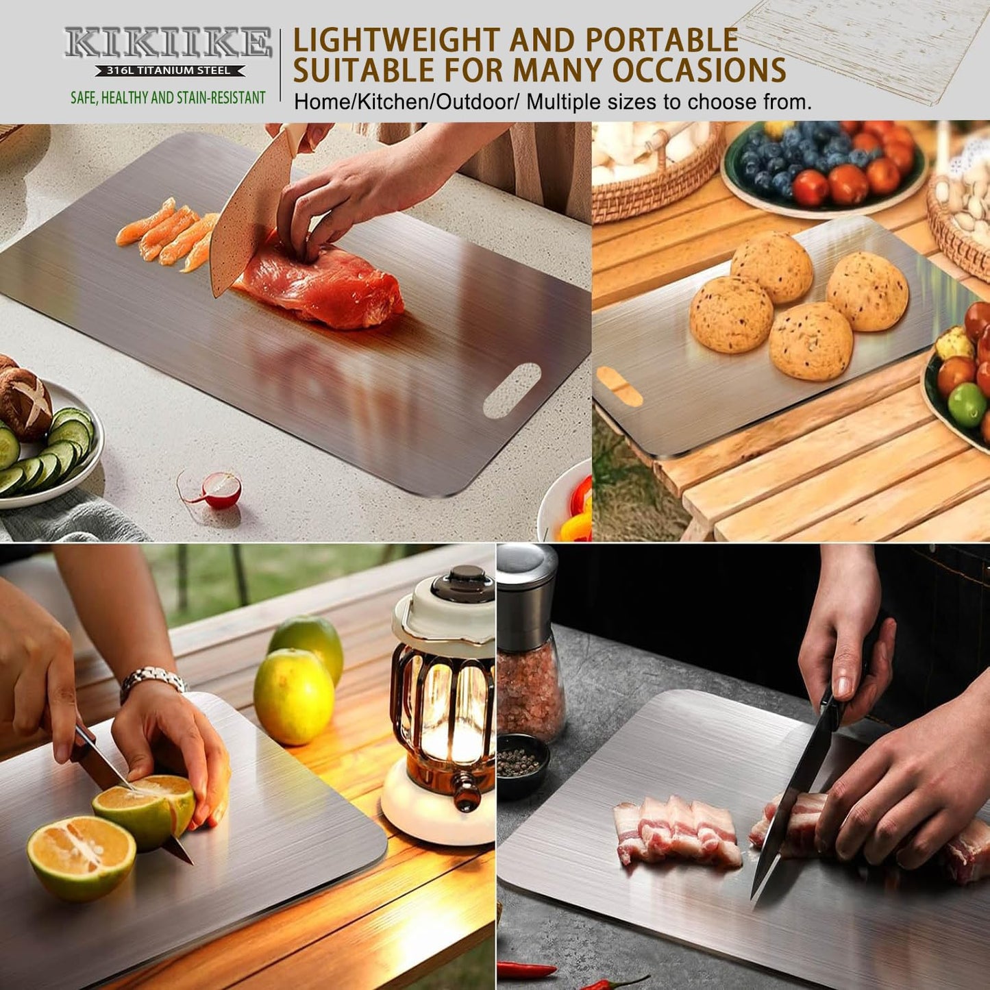 Titanium Cutting Board Double-Sided 100% Pure Titanium Cutting Boards for Kitchen - Food-Grade titanware chopping boards Non-Stick Durable and easy to clean (13.3 x 9 in)1 Piece