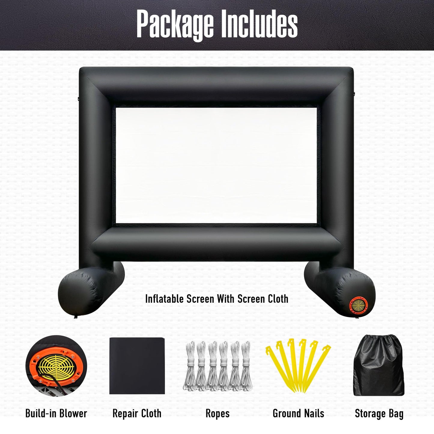 Sewinfla 12Ft Outdoor Inflatable Movie Projector Screen with Built-in Fan Supports Front and Rear Projection, Blow Up Movie Screen for Party, Easy to Set Up