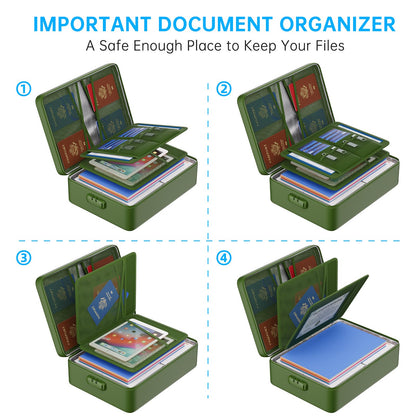 ENGPOW 5200°F Fireproof Document Bag with Lock, Upgraded Heat Insulated Fireproof＆Waterproof Box 8 Layers Document Organizer, Portable Home Travel Safe Storage Box for Important Files, Laptop,Green