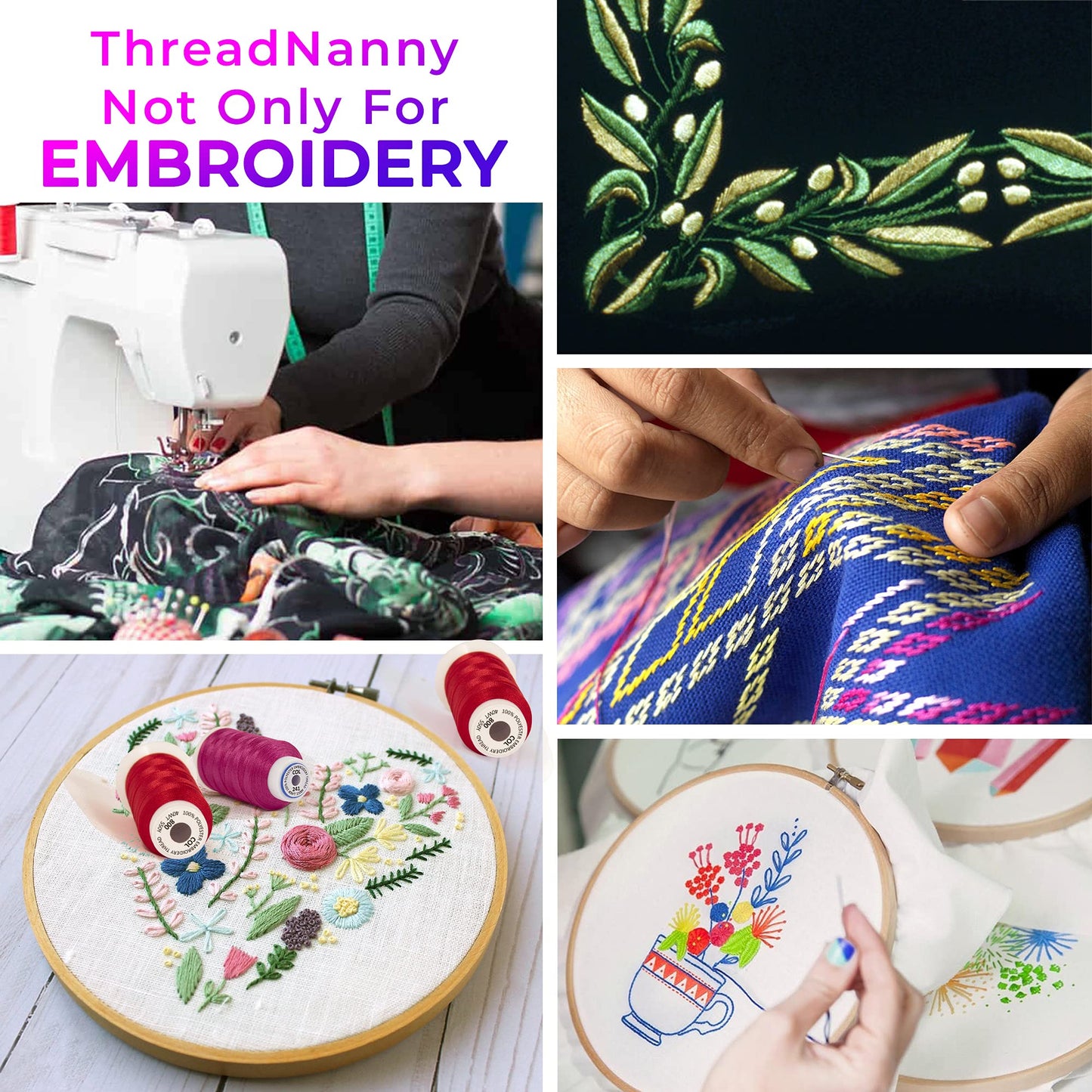 63 Colors Compatible with Brother Embroidery Machine Thread, Babylock, Janome, Machines | 550 Yards Per Spool Cone for Sewing Machine | Includes Color Chart