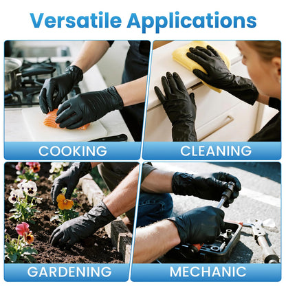 Borje Nitrile Gloves Large, 100 Count Disposable Gloves, Black, Latex-Free Powder-Free, Medical Exam, Food Safe, Cleaning, Cooking