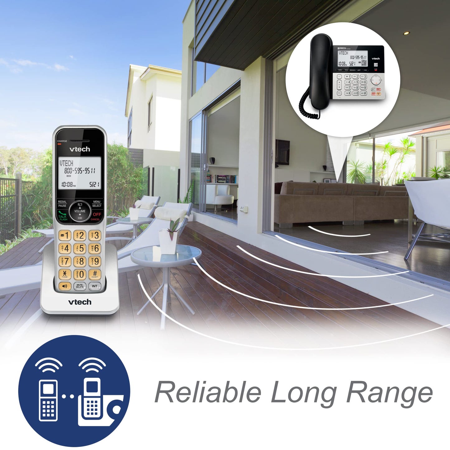 VTech VG208 DECT 6.0 Corded/Cordless Phone for Home with Answering Machine, Call Blocking, Caller ID, Large Backlit Display, Duplex Speakerphone, Intercom, Line-Power(Silver/Black)